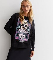 New Look Dark Grey Acid Wash Harmony Butterfly Logo Sweatshirt